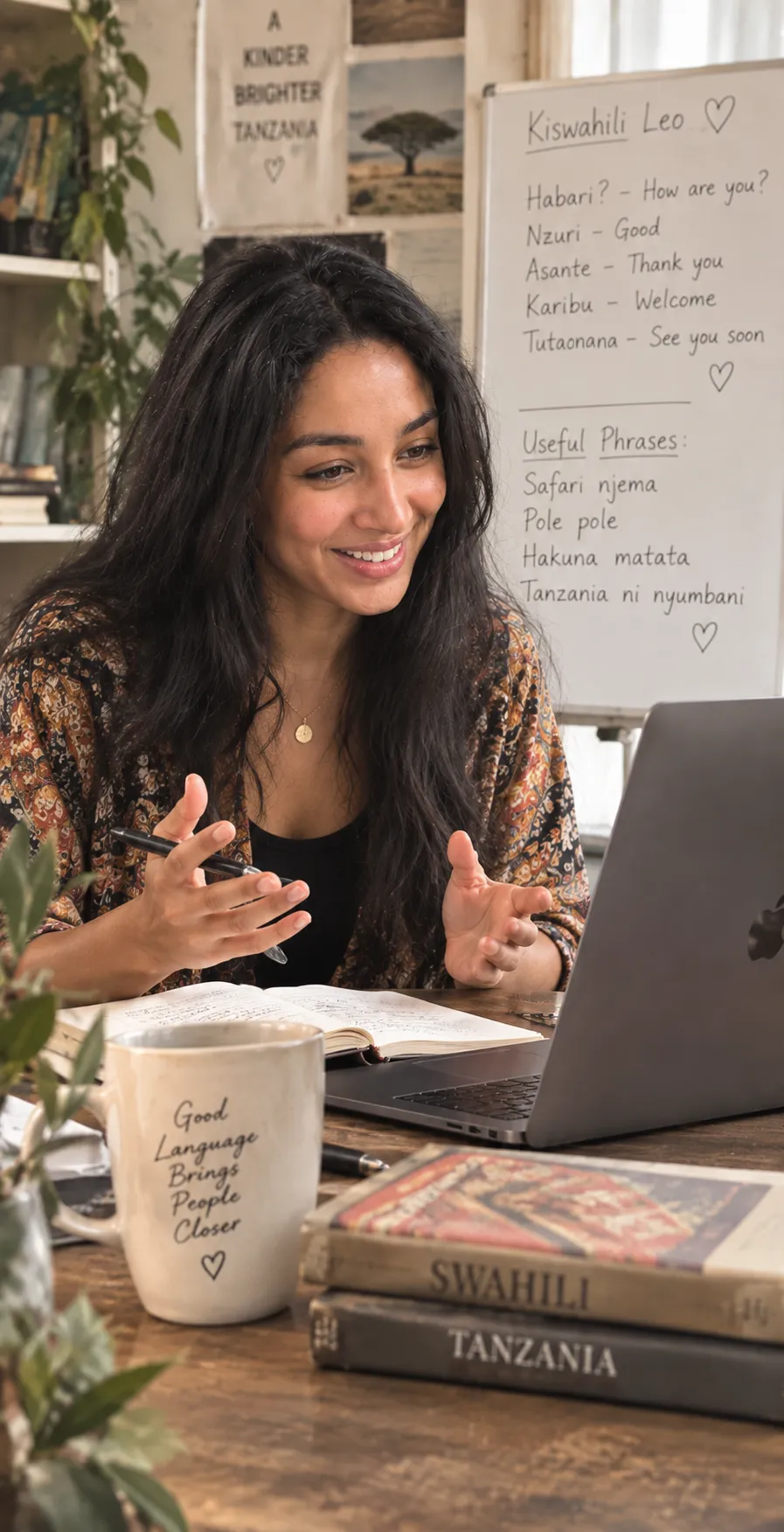 Noura teaching an online language session