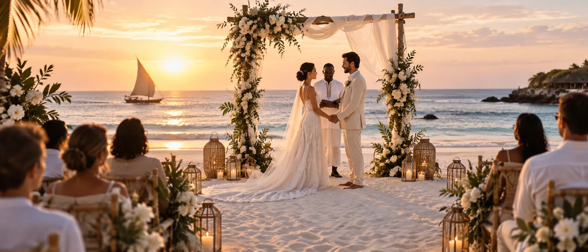 A Zanzibar beach wedding at sunset on the Indian Ocean